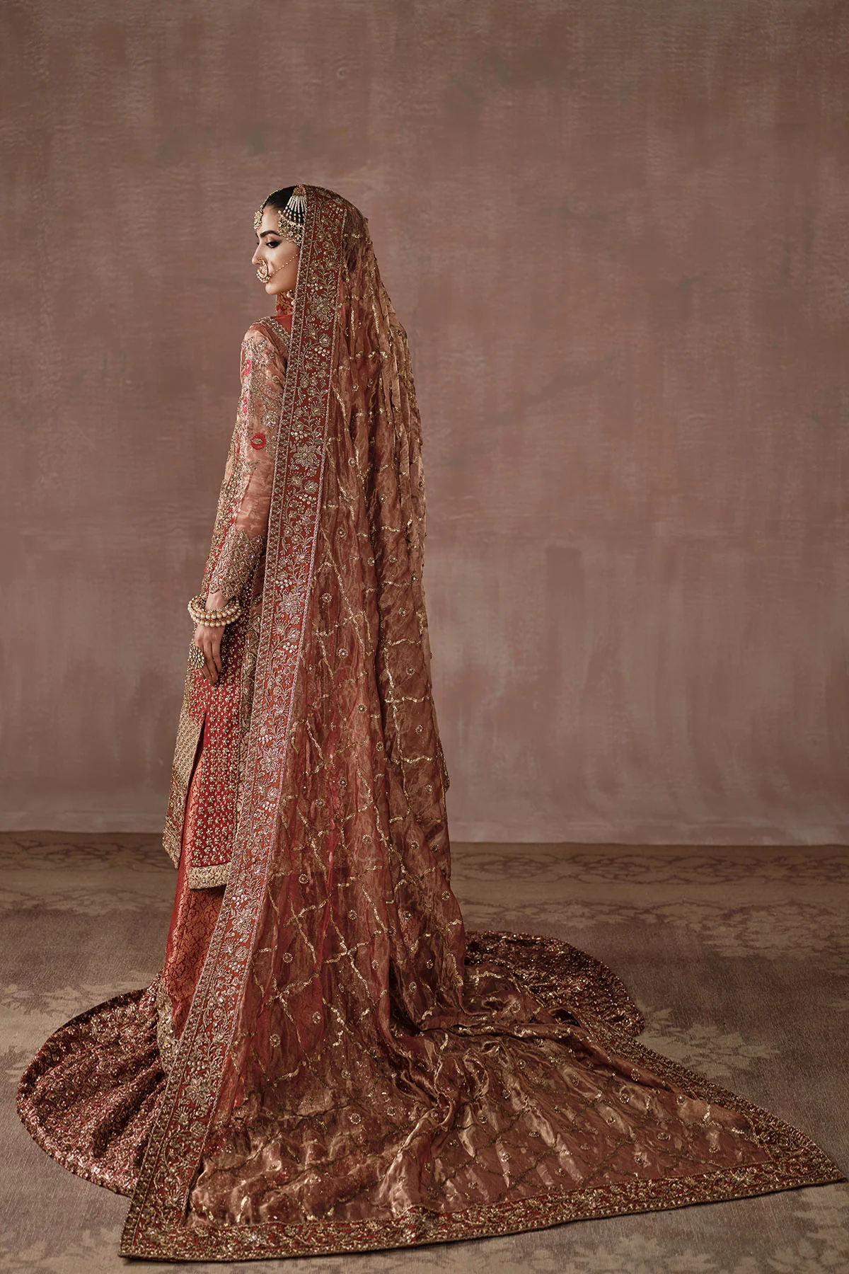 Classic Red and Gold Farshi Gharara Bridal (D-03) - Image 4