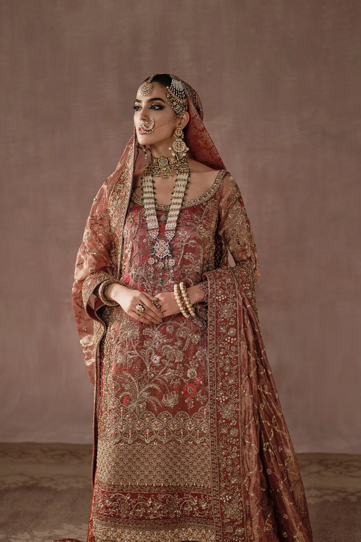 Classic Red and Gold Farshi Gharara Bridal (D-03) - Image 2